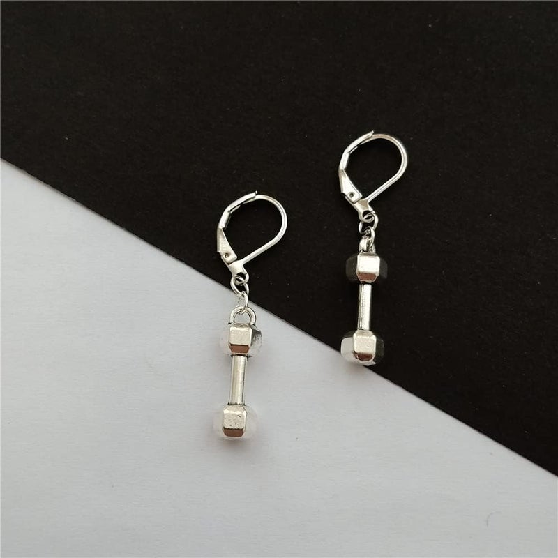 Handmade 3D Mini Barbell Charm Earrings Sport Lover Jewelry Dainty Tool Ear Clip for Man Woman - Image 2